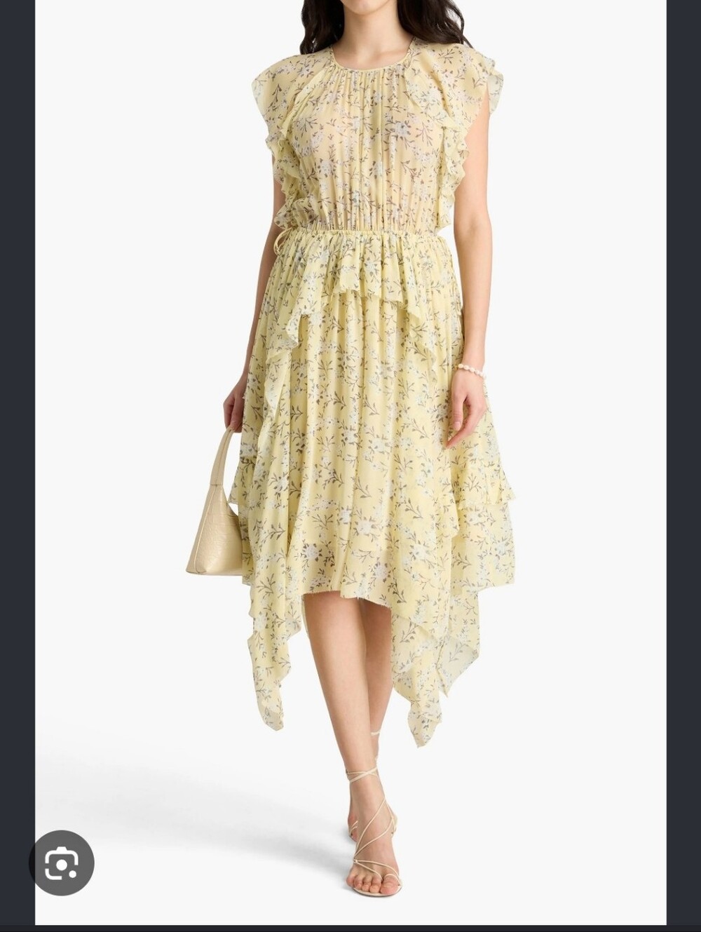 Ulla Johnson Pale Yellow Floral Asymmetrical Silk Skirt